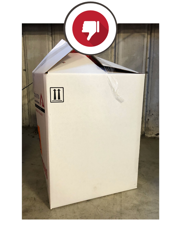 Overfilled white medical waste box